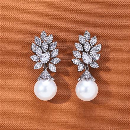 Cubic Zirconia Pearl Earring With Black 2 Tone Rhodium Plating