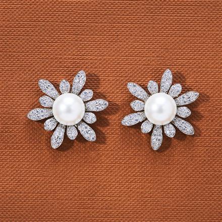 Cubic Zirconia Pearl Tops With 2 Tone Rhodium Plating