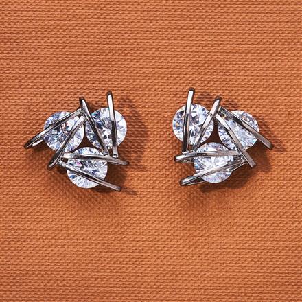 Cubic Zirconia Classic Earring With Black 2 Tone Rhodium Plating