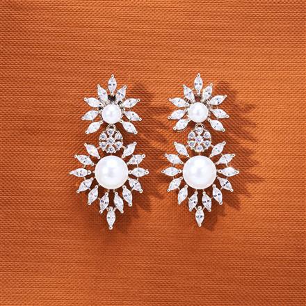 Cubic Zirconia Classic Earring With 2 Tone Rhodium Plating