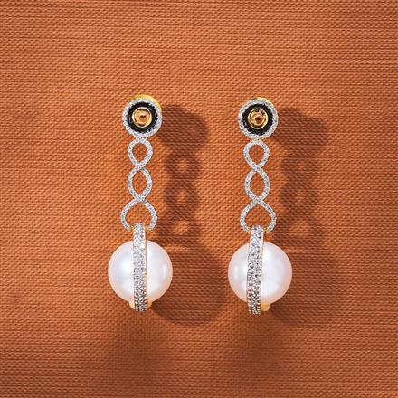 Cubic Zirconia Pearl Earring With 2 Tone Rhodium Plating