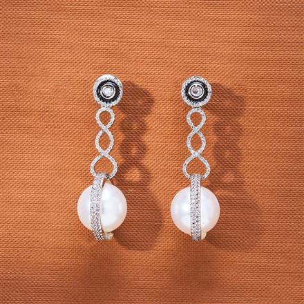 Cubic Zirconia Pearl Earring With 2 Tone Rhodium Plating