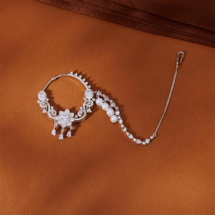 Cubic Zirconia Classic Nose Ring With 2 Tone Rhodium Plating