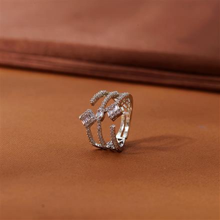 Cubic Zirconia Adjustable Ring With 2 Tone Rhodium Plating