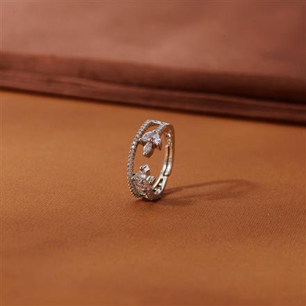 Cubic Zirconia Adjustable Ring With 2 Tone Rhodium Plating