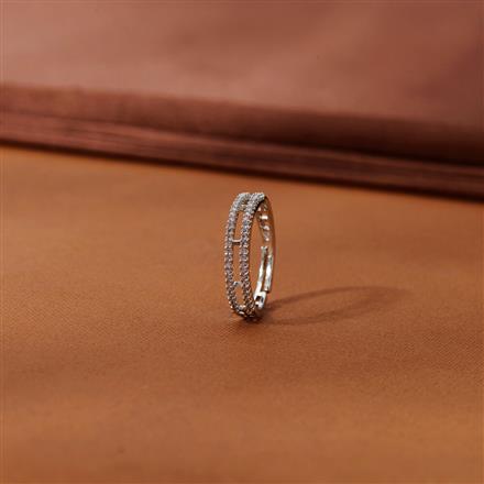 Cubic Zirconia Adjustable Ring With 2 Tone Rhodium Plating