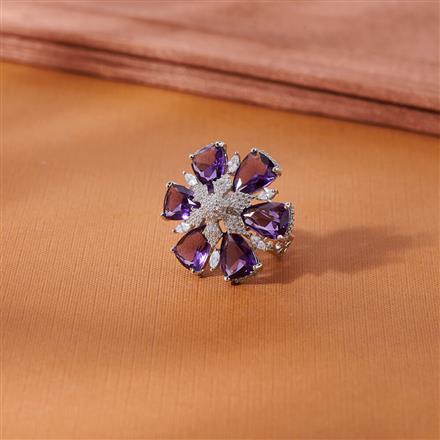 Cubic Zirconia Adjustable Ring With Rhodium Plating