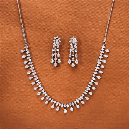 Cubic Zirconia Classic Necklace With 2 Tone Rhodium Plating
