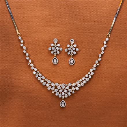 Cubic Zirconia Classic Necklace With 2 Tone Rhodium Plating