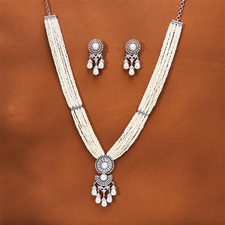 Cubic Zirconia Classic Pendant Set With 2 Tone Rhodium Plating