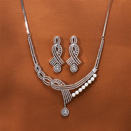Cubic Zirconia Classic Necklace With 2 Tone Rhodium Plating