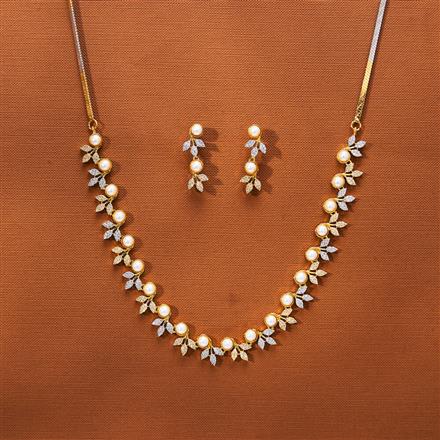 Cubic Zirconia Pearl Necklace With 2 Tone Rhodium Plating