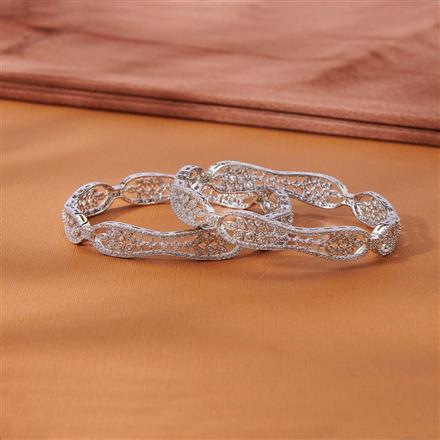 Cubic Zirconia Classic Bangles With 2 Tone Rhodium Plating