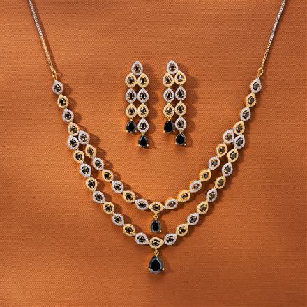 Cubic Zirconia 2 Line Necklace With 2 Tone Plating