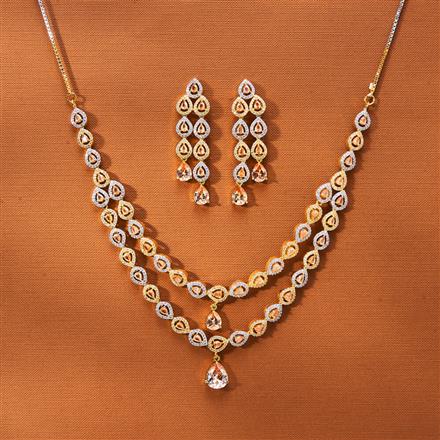 Cubic Zirconia 2 Line Necklace With 2 Tone Plating
