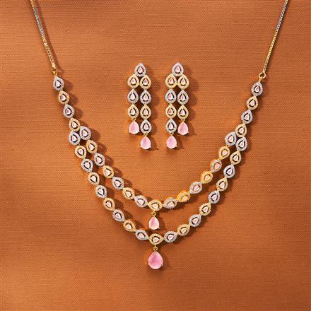 Cubic Zirconia 2 Line Necklace With 2 Tone Plating