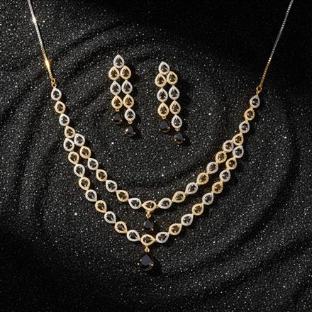 Cubic Zirconia 2 Line Necklace With 2 Tone Plating