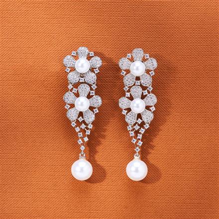 Cubic Zirconia Classic Earring With 2 Tone Rhodium Plating