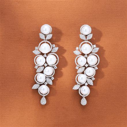 Cubic Zirconia Pearl Earring With 2 Tone Rhodium Plating