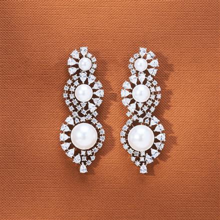 Cubic Zirconia Classic Earring With 2 Tone Rhodium Plating