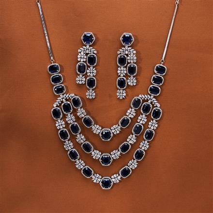 Cubic Zirconia 3 Line Necklace With Rhodium Plating