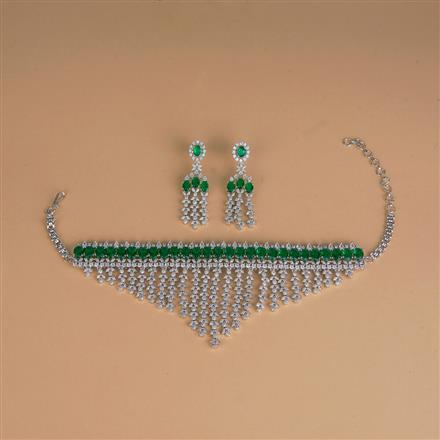 Cubic Zirconia Choker Necklace Set With Rhodium Plating
