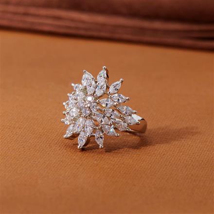 Cubic Zirconia Classic Ring With 2 Tone Rhodium Plating
