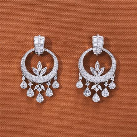 Cubic Zirconia Classic Earring With 2 Tone Rhodium Plating