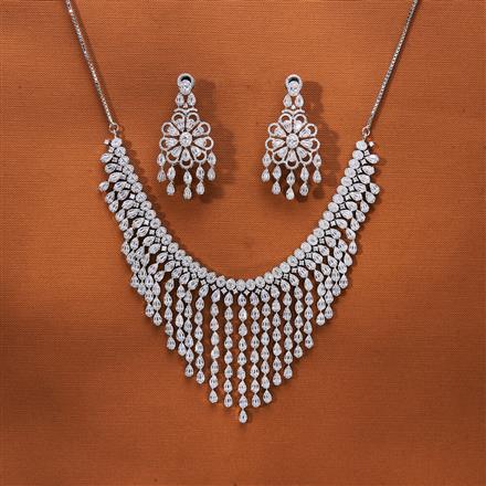 Cubic Zirconia Classic Necklace With 2 Tone Rhodium Plating