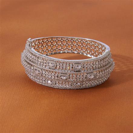 Cubic Zirconia Openable Kada With 2 Tone Rhodium Plating