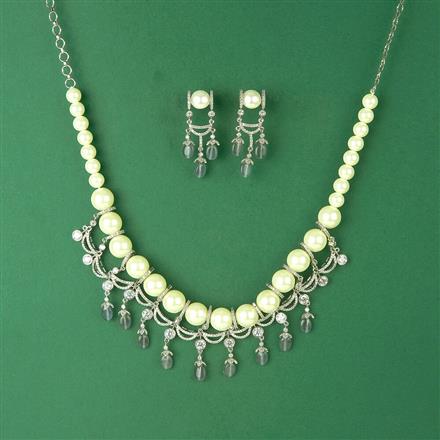 Cubic Zirconia Classic Necklace Set With Rhodium Plating