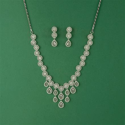 Cubic Zirconia Classic Necklace Set With Rhodium Plating