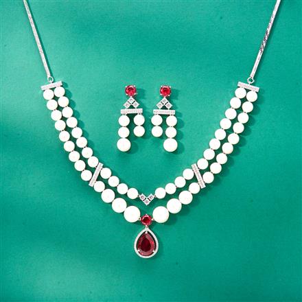 Cz Pearl Necklace With Rhodium Plating