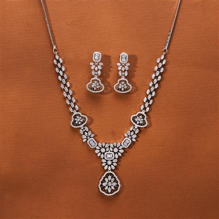 Cubic Zirconia Classic Necklace With 2 Tone Rhodium Plating