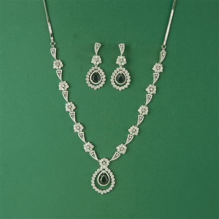 Cubic Zirconia Classic Necklace Set With Rhodium Plating