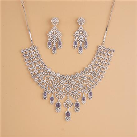 Cubic Zirconia Classic Necklace Set With Rhodium Plating