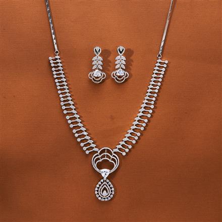 Cubic Zirconia Classic Necklace With 2 Tone Rhodium Plating