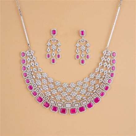 Cubic Zirconia Mukut Necklace Set With Rhodium Plating