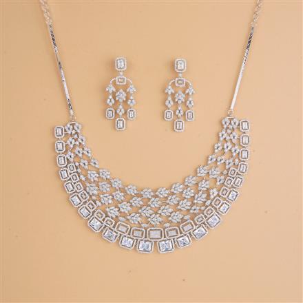 Cubic Zirconia Mukut Necklace Set With Rhodium Plating