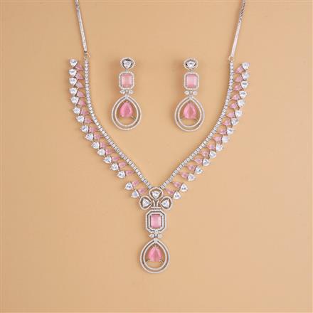 Cubic Zirconia Classic Necklace Set With Rhodium Plating