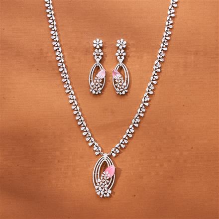 Cz Long Necklace With Rhodium Plating