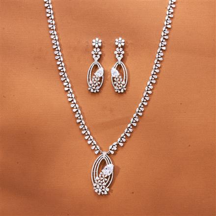 Cz Long Necklace With Rhodium Plating
