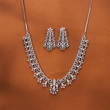 Cubic Zirconia Classic Necklace With 2 Tone Rhodium Plating