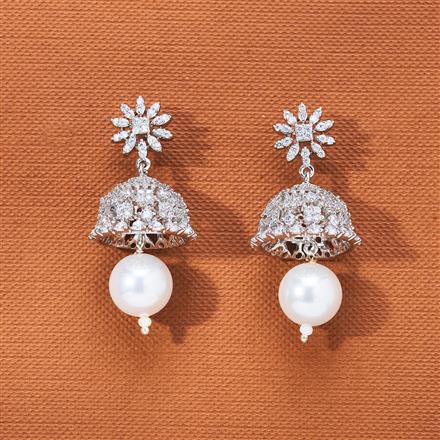 Cubic Zirconia Pearl Jhumki With 2 Tone Rhodium Plating
