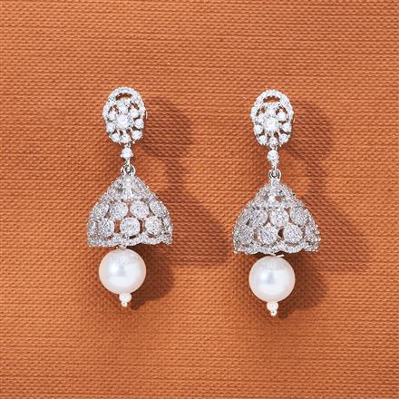 Cubic Zirconia Pearl Jhumki With 2 Tone Rhodium Plating
