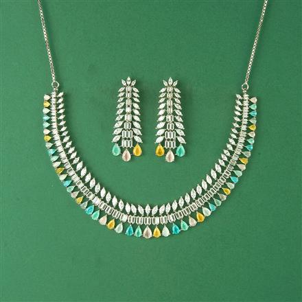 Cubic Zirconia Classic Necklace Set With Rhodium Plating