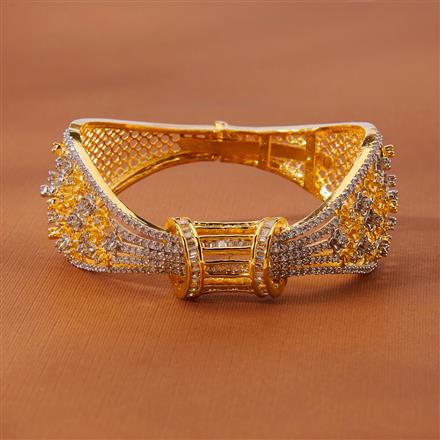 Cubic Zirconia Openable Kada With 2 Tone Rhodium Plating