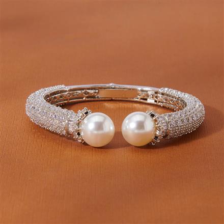 Cubic Zirconia Pearl Kada With 2 Tone Rhodium Plating