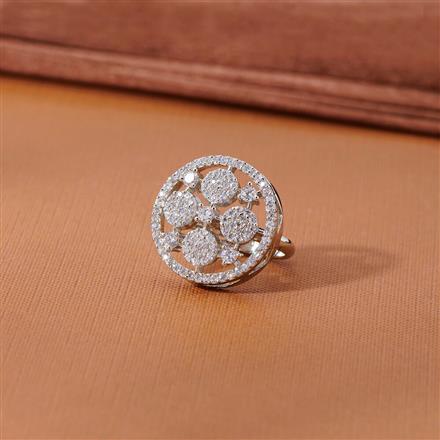 Cubic Zirconia Adjustable Ring With 2 Tone Rhodium Plating