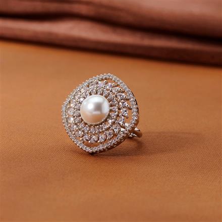 Cubic Zirconia Moti Ring With 2 Tone Rhodium Plating